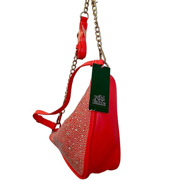 Wild Fable Coral Rhinestone Triangle Crossbody Bag Chain Adjustable Strap NWT - Picture 4 of 11